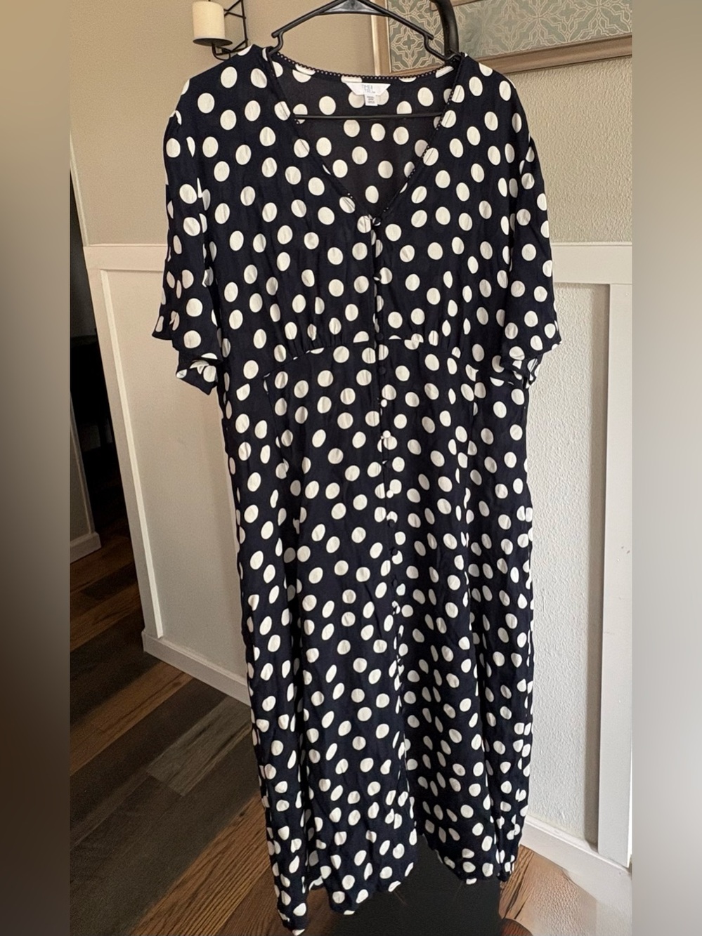 Time and Tru Navy White Polka Dot Faux Wrap Midi Dress Plus Size 22 XXXL NWOT